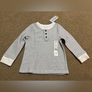 New Boys 3T Cat & Jack Kids Striped Henley Waffle Gray Shirt
